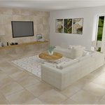 Vizualizace obývacího pokoje s dlažbou imitující beton 6060RO Beige - Dlažba imitující beton 6060RO