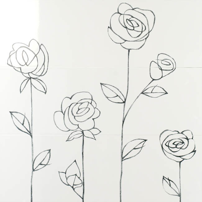 obklad bianco lucido Rett.composizione rose (set 3PZ) 30/90 - Obklady a dlažby