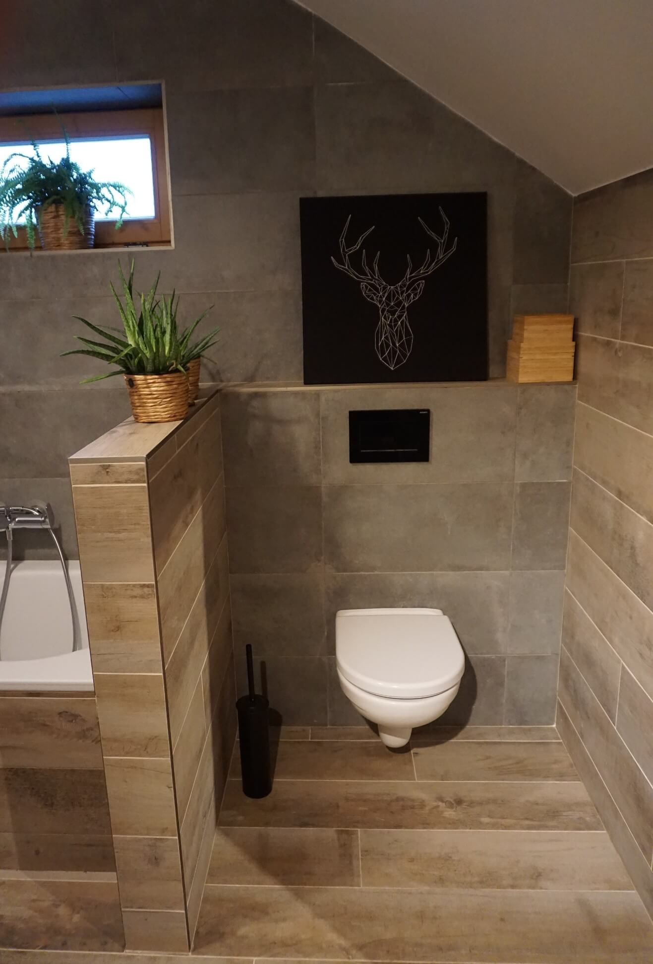 dlažba imitace dřeva na stěně okolo toalety