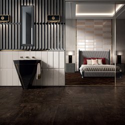 Koupelna a ložnice s dlažbou v imitaci dřeva Eterno