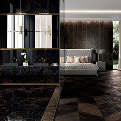 Koupelna a ložnice s dlažbou v imitaci dřeva Eterno