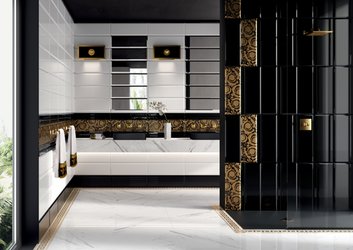 Černo-bílá koupelna s obkladem Solid Gold a dlažbou Marble