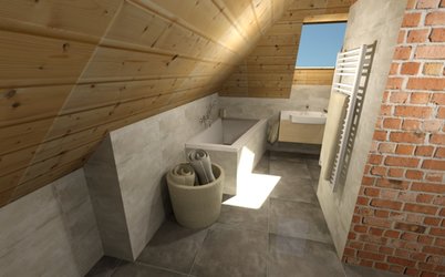 Útulná podkrovní koupelna se sérií OFFICINE