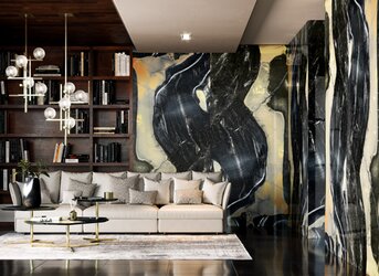 Obývací pokoj se skleněnými obklady VETRITE