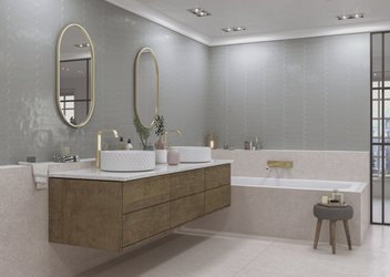 Romantická koupelna s obklady DIMSEY (grey brillo)