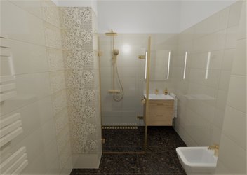 Luxusní Versace koupelna se sériemi GOLD (decori patchwork/Crema rivestimenti) a METEORITE (moka)