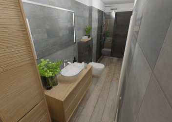 Moderní koupelna s dlažbou NOON (daylight) a obklady METALLICA  (Acciaio)