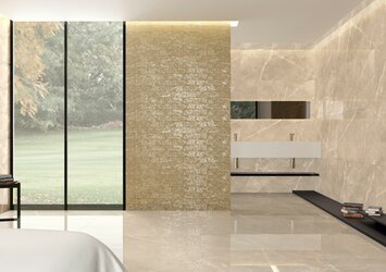 Obklady ve zlaté barvě Maiolica v ložnici