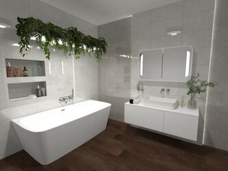 Moderní přírodní koupelna s vanou v sérií Forest a Delbin