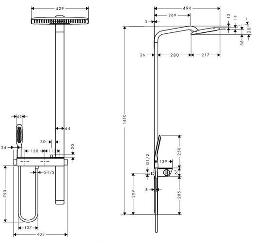 Sprchový set včetně termostatické baterie chrom  - Hansgrohe  Raindance E Showerpipe 27149000