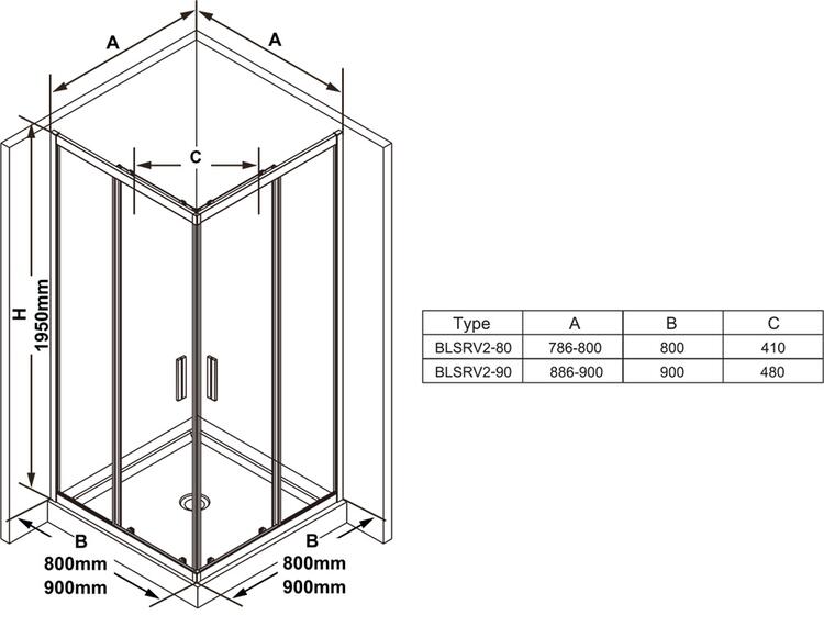 Sprchový kout čtvercový 90 cm lesk + transparent - Ravak BLSRV2