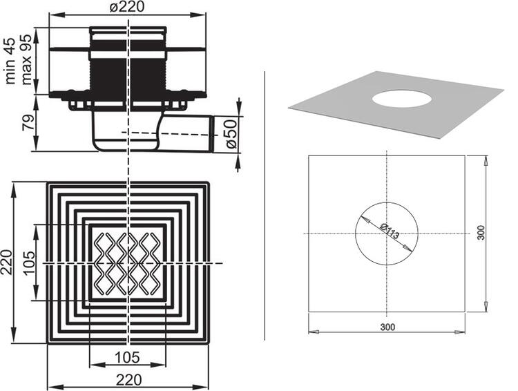 Plastová vpust 10,5x10,5/5 cm nerez - Ravak SN501