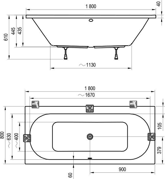 Obdelníková akrylátová vana 180x80 - Ravak City