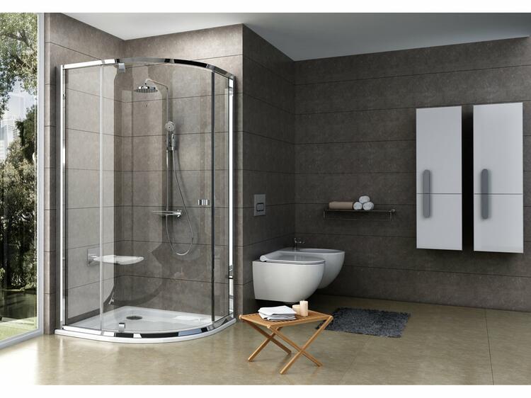 Sprchový kout čtvrtkruhový 90 cm bright alu + transparent - Ravak PSKK3