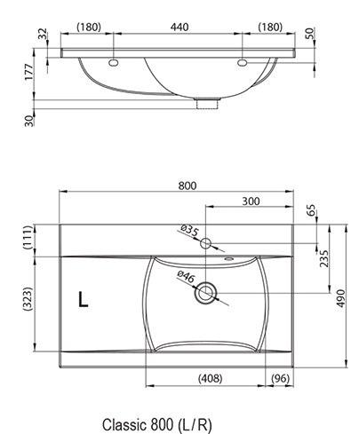 Umyvadlo 80 cm L - Ravak Classic 800