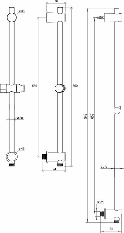 Sprchová tyč s posuvným držákem 60 cm - Ravak 975.00