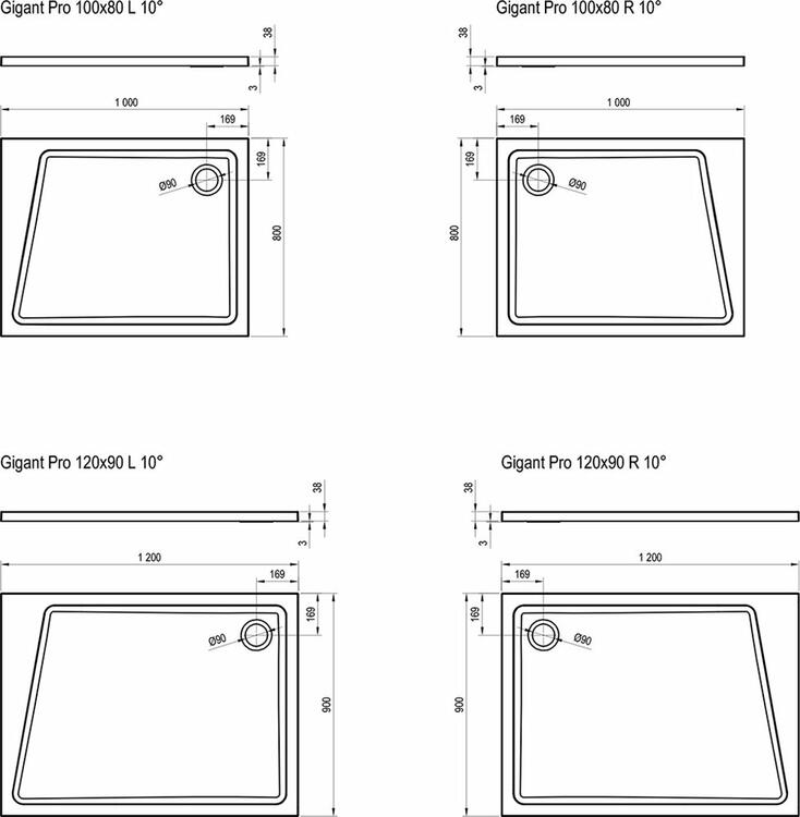 Obdélníková sprchová vanička z litého mramoru 120x90 L - Ravak Gigant Pro 10°