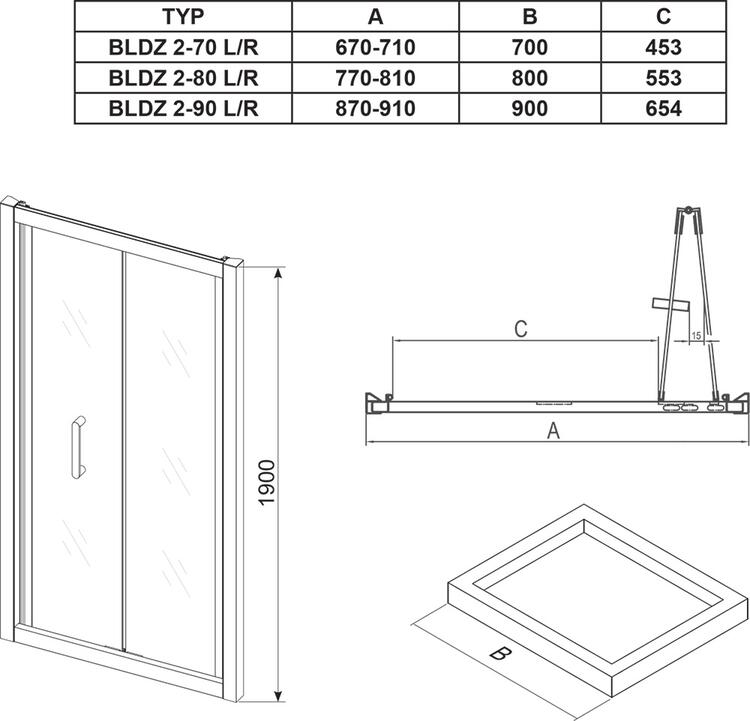 Sprchové dveře 90 cm chrom/transparent – Ravak BLDZ2 X01H70C00Z1