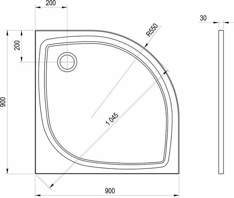 Čtvrtkruhová sprchová vanička 90 cm – Ravak Elipso Pro Flat R550 XA237711010B