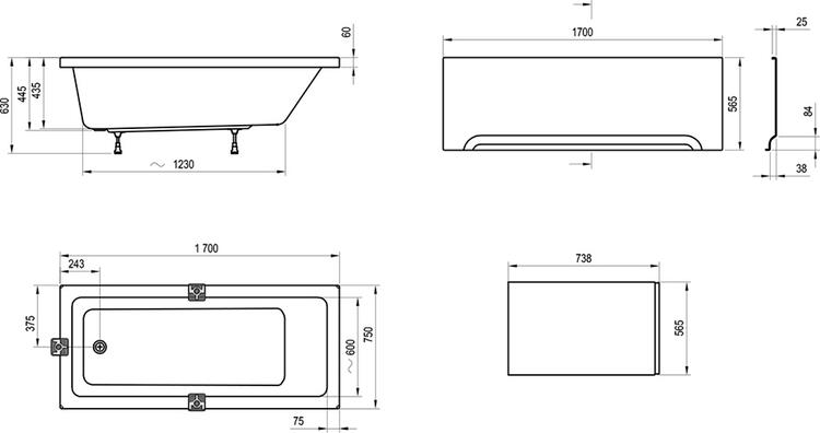 Obdelníková akrylátová vana 170x75 - Ravak 10°