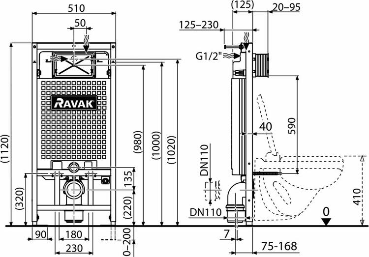 Podomítkový modul k WC G II/1120 do sádrokartonu - Ravak