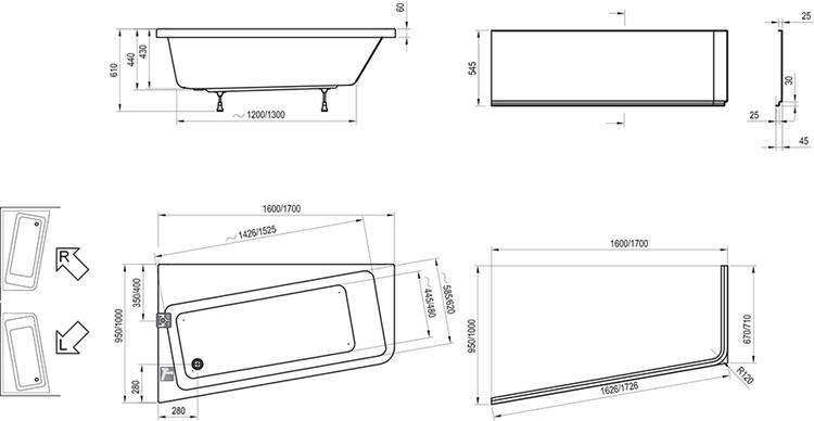 Asymetrická akrylátová vana 160x90 L - Ravak 10°