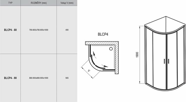 Sprchový kout čtvrtkruhový 80 cm bright alu + transparent - Ravak BLCP4