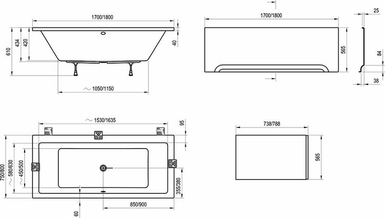 Obdelníková akrylátová vana 180x80 - Ravak Formy 01