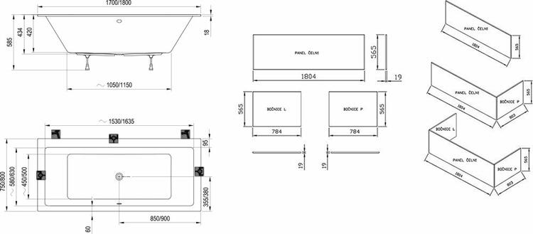 Obdelníková akrylátová vana 170x75 - Ravak Formy 01 Slim