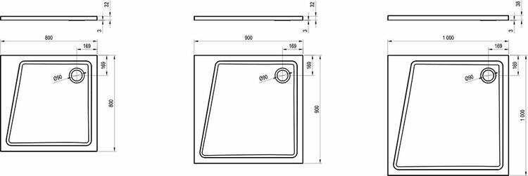 Čtvercová sprchová vanička z litého mramoru 100 cm - Ravak Perseus Pro 10°