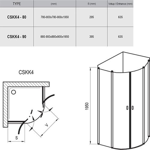 Sprchový kout čtvrtkruhový 90 cm bílá + transparent - Ravak CSKK4