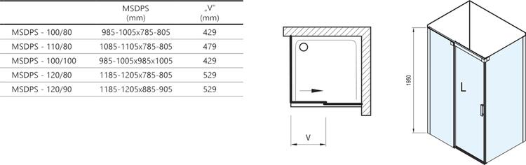 Sprchový kout obdélníkový 100/80 cm L bílá + transparent - Ravak MSDPS