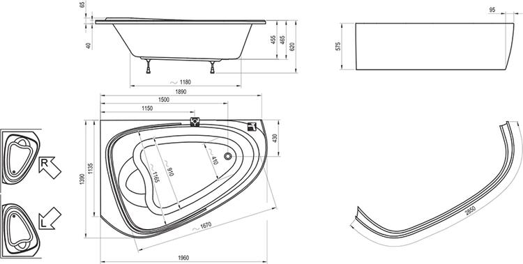 Asymetrická/rohová akrylátová vana 196x139 P - Ravak LoveStory II