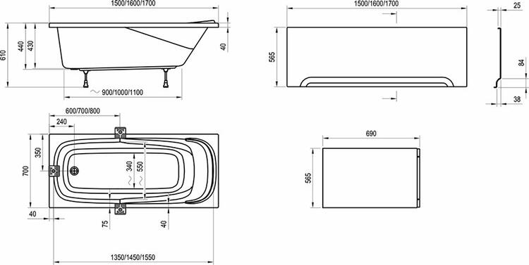 Obdelníková akrylátová vana 160x70 - Ravak Vanda II