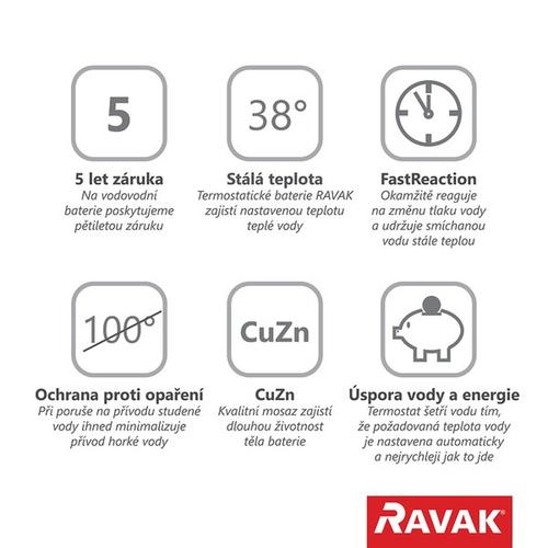 Sprchová nástěnná termostatická baterie chrom bez setu - Ravak  Termo TE 032.00/150