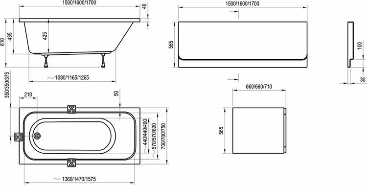 Obdelníková akrylátová vana 150x70 - Ravak Chrome