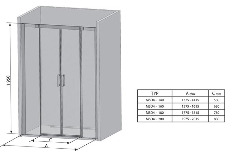 Sprchové dveře 140 cm bright alu/transparent – Ravak MSD4 0WKM0C00Z1