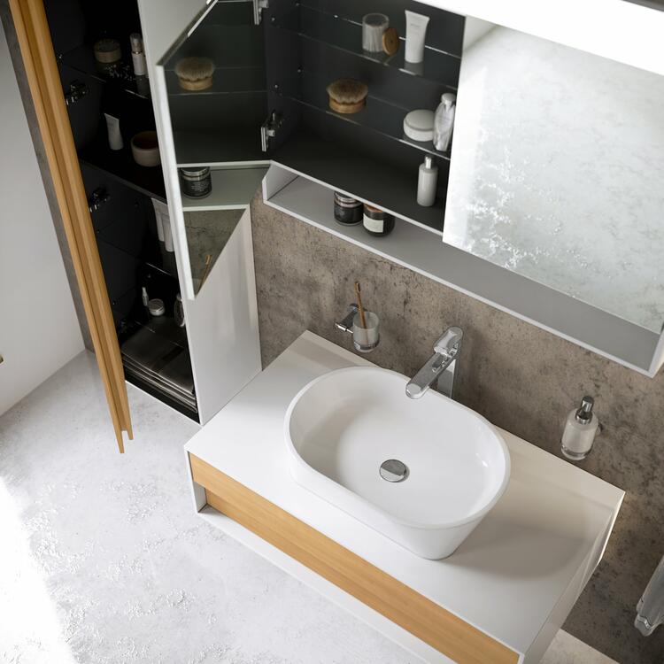 Vysoká skříňka s dvířkami bílá/dub - Ravak SB Step 430 X000001419