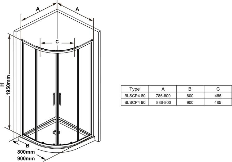 Sprchový kout čtvrtkruhový 80 cm lesk + transparent - Ravak BLSCP4