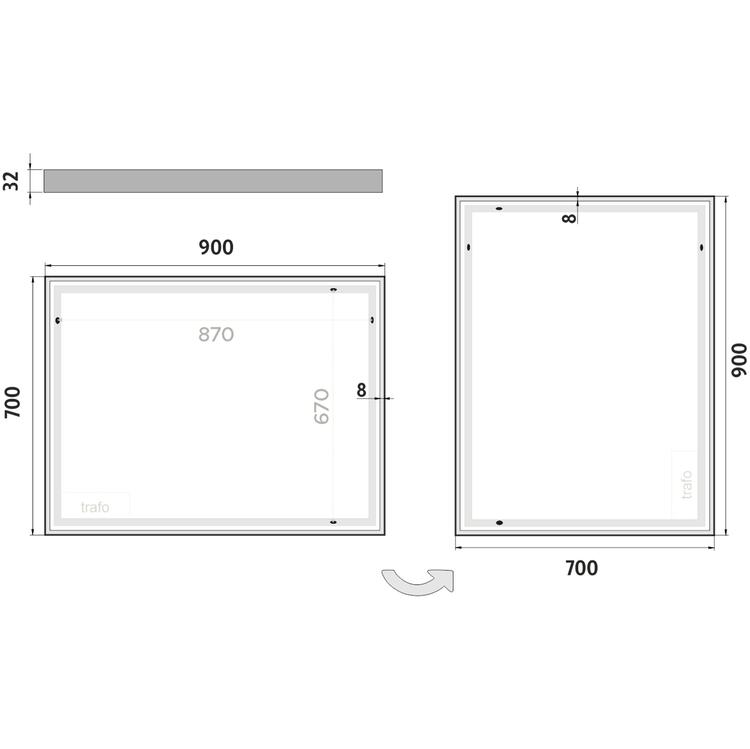 Zrcadlo hliníkový rám s led osvětlením 90×70 cm – Nimco Série 13000 ZP 13019