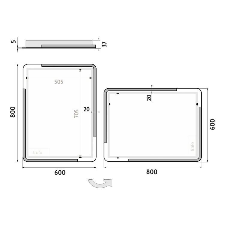 Zrcadlo hliníkový rám s led osvětlením 60×80 cm – Nimco Série 15000 ZP 15002
