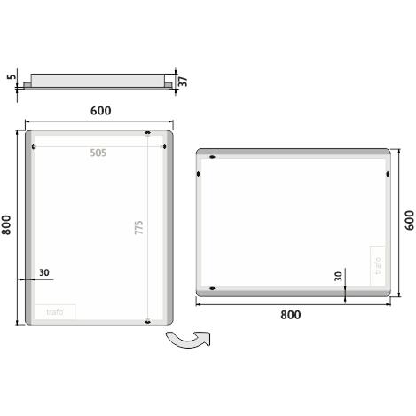 Zrcadlo hliníkový rám s led osvětlením, 600x800 mm - Nimco Série 17000
