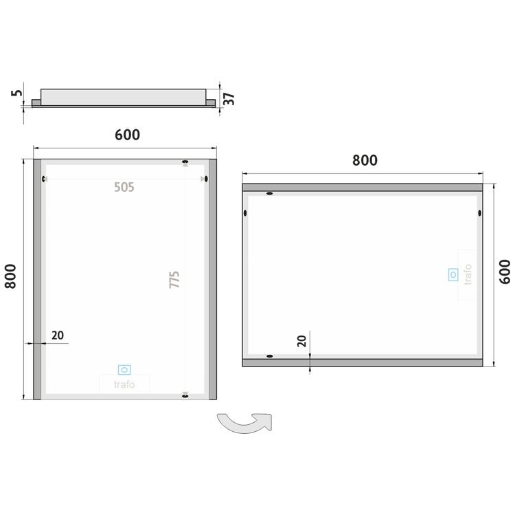 Zrcadlo hliníkový rám s led osvětlením, senzorem, 600x800 mm - Nimco Série 11000