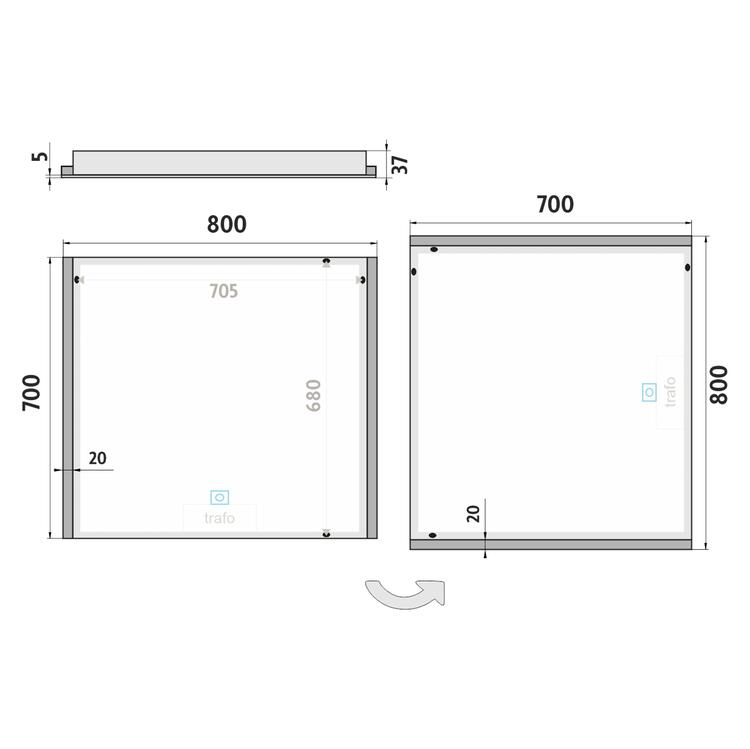 Zrcadlo hliníkový rám s led osvětlením a senzorem 80×70 cm – Nimco Série 11000 ZP 11003V