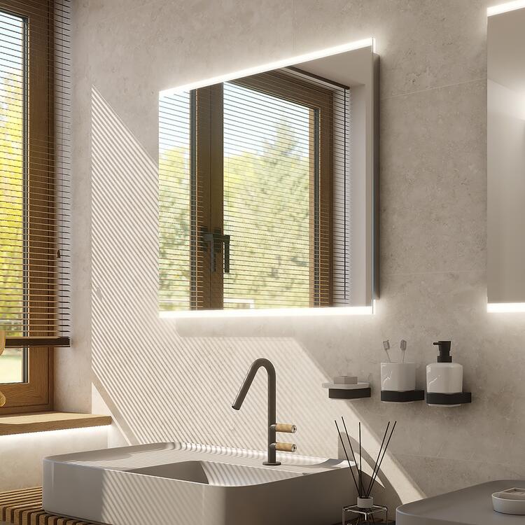 Zrcadlo hliníkový rám s led osvětlením, senzorem, 900x700 mm - Nimco Série 12000