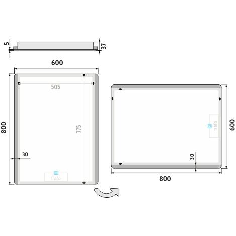Zrcadlo hliníkový rám s led osvětlením a senzorem 60×80 cm – Nimco Série 17000 ZP 17002V