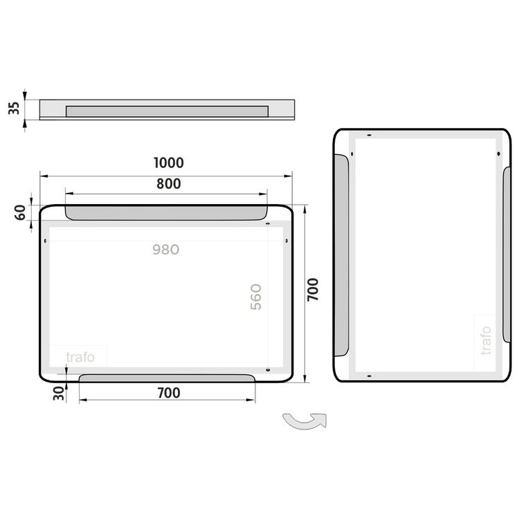 Zrcadlo hliníkový rám s led osvětlením 100×70 cm – Nimco Série 22000 ZP 22004