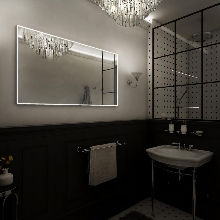 Zrcadlo černý rám s LED osvětlením, 1200x700 mm - Nimco Série 13000