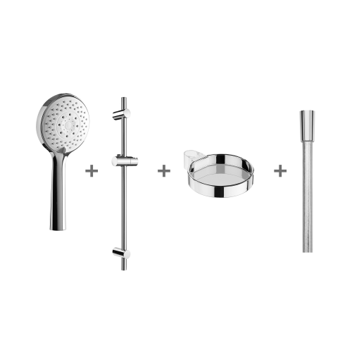 Cubito pure - Sprchová sada (ruční sprcha prům. 130 mm, 4 funkce, sprchová tyč, mýdelník chrom, sprchová hadice 1,7 m)