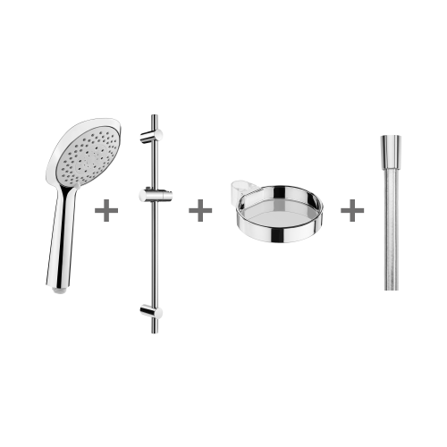Cubito pure - Sprchová sada (ruční sprcha 130×130 mm, 4 funkce, sprchová tyč, mýdelník chrom, sprchová hadice 1,7 m)